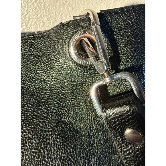 Calvin Klein Black leather & Suede w/ Grey Soft Fringe Reversible Tote Purse - Picture 6 of 9